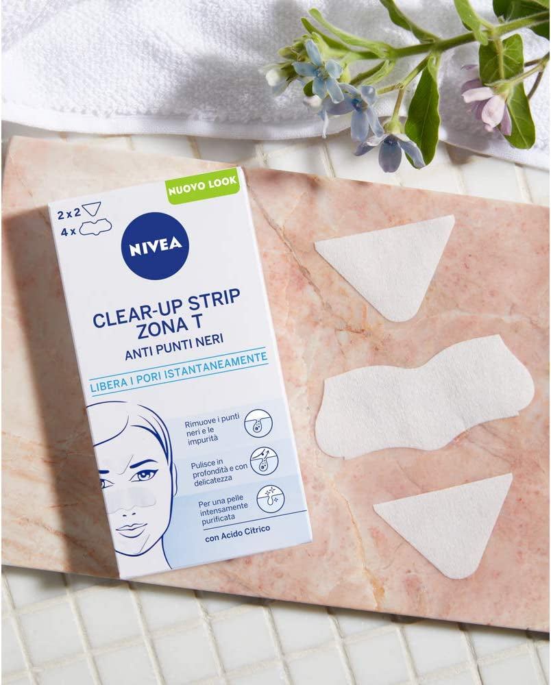 NIVEA Clear-Up Strips Zona T Tiritas De Puntos Negros, Paquete De 3 X 6 Unidades, Parches De Limpieza Facial Y Nivea Soft Mini Crema Facial, Cuerpo Y Manos 25 G