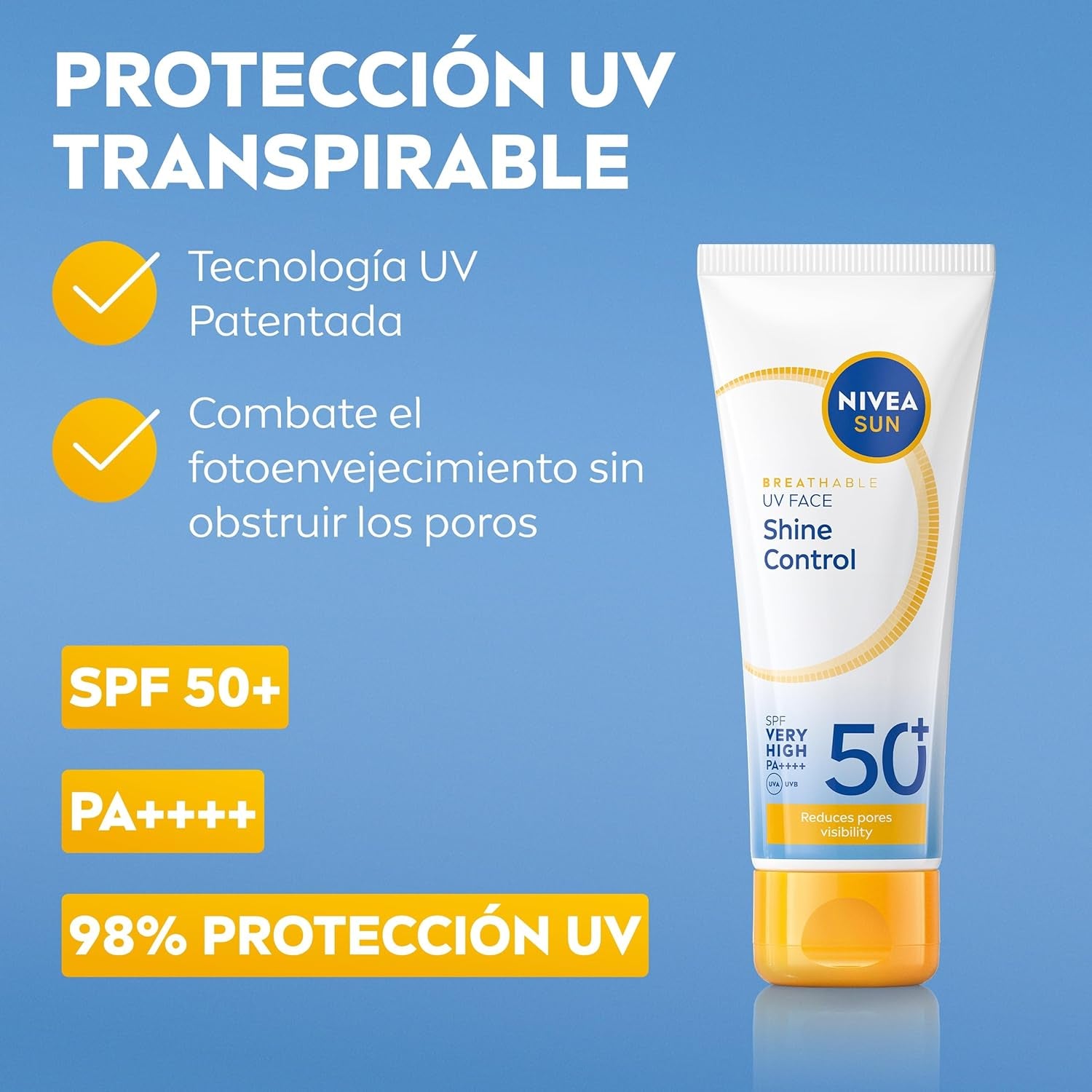 Control De Brillos Protección Facial FP50+ Transpirable - Matificante 12 H - Carnitina, Tapioca, Almidón De Arroz, Licocalcón a - Textura Ligera Y 0% Sensación Grasa - Piel Grasa - 40 Ml