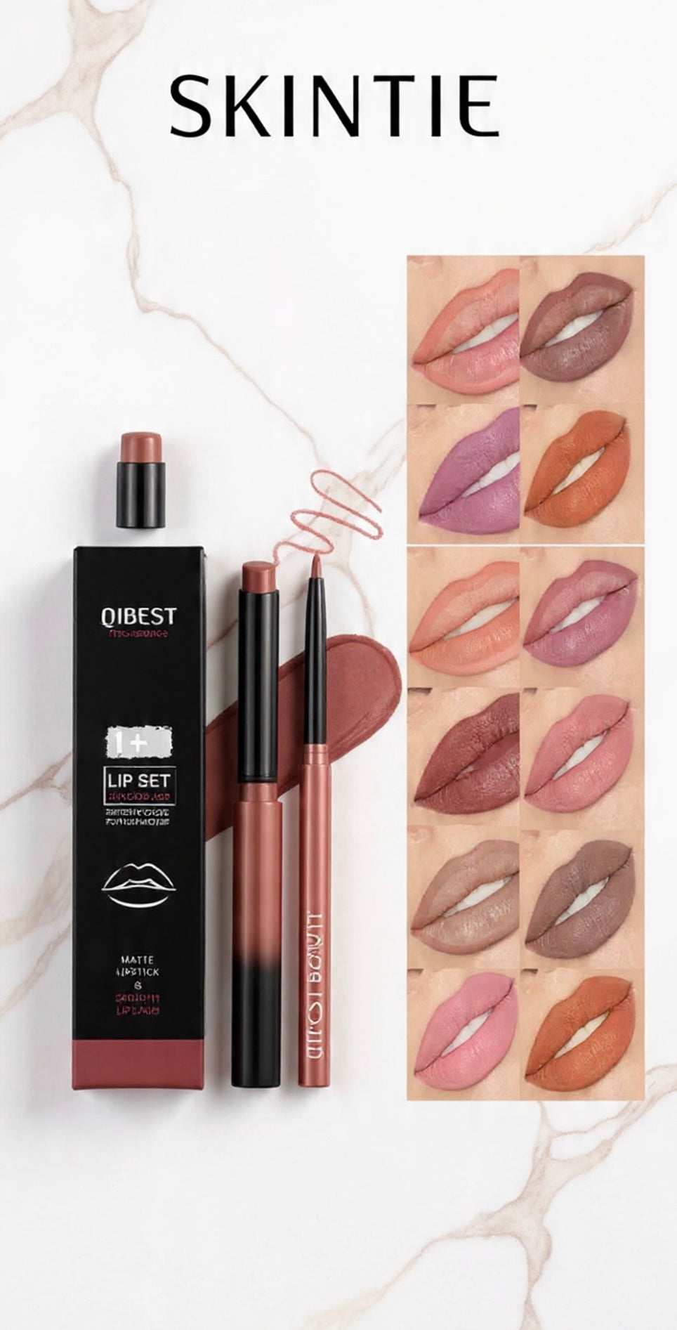 QIBEST Duo Lips Set (Lip Liner + Lipstick)