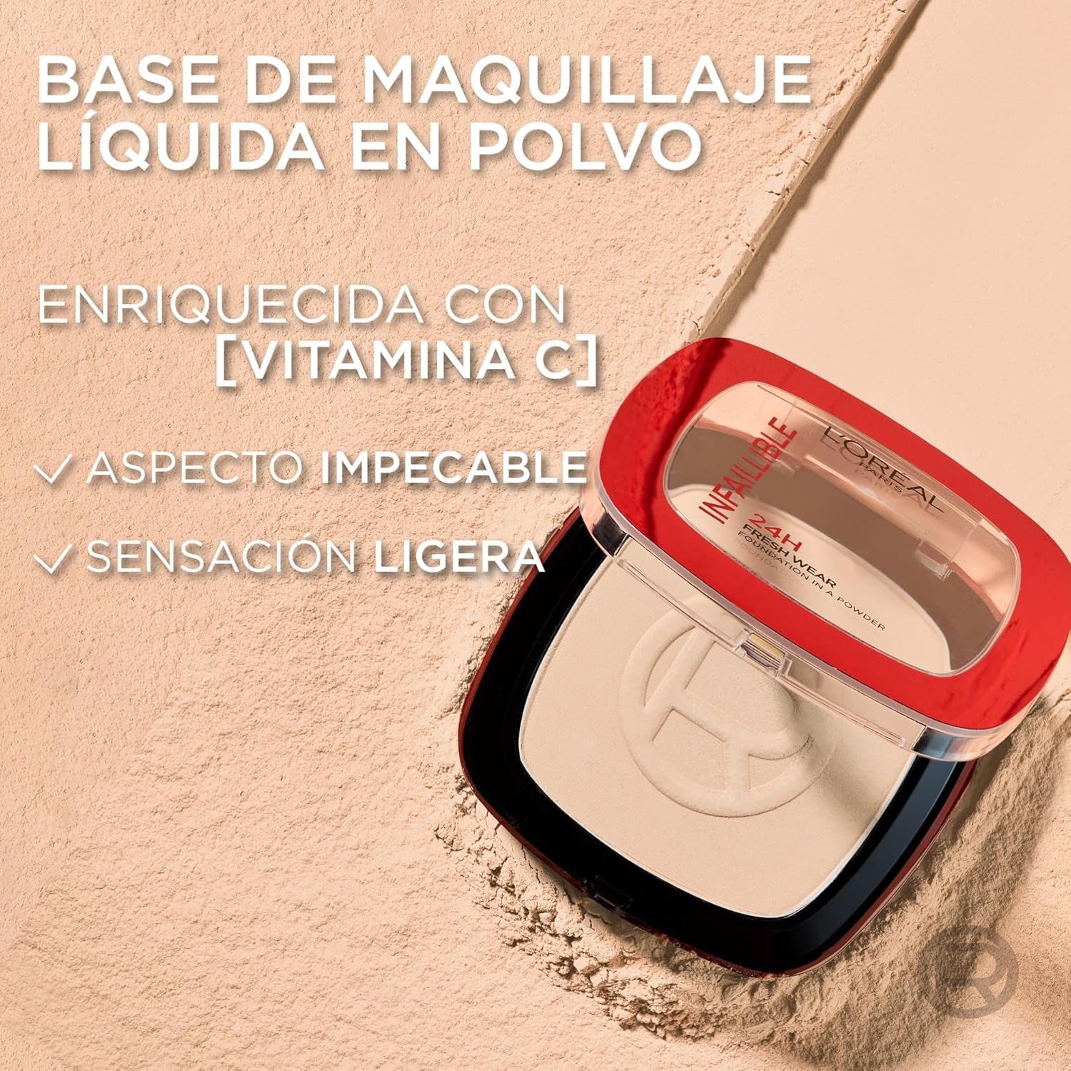 L'Oréal Paris Polvos Compactos Mate Infalible 24H, Larga Duración, Cobertura Media-Alta, Resistente Al Agua, Fórmula No Comedogénica, Tono: 140 Neutral, 50 G
