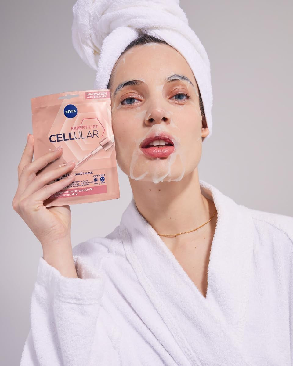 NIVEA Cellular Expert Lift - Mascarilla Facial De Tejido Antiedad - Con Ácido Hialurónico Y Bakuchiol Puro - Remodela Y Reduce La Arrugas - Piel Más Firme - Todo Tipo De Piel Y Madura - 1 Unidad
